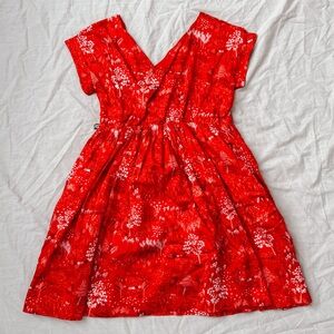 Tea Collection Red Japanese Inspired Cotton Mini Dress V-neck Size 12